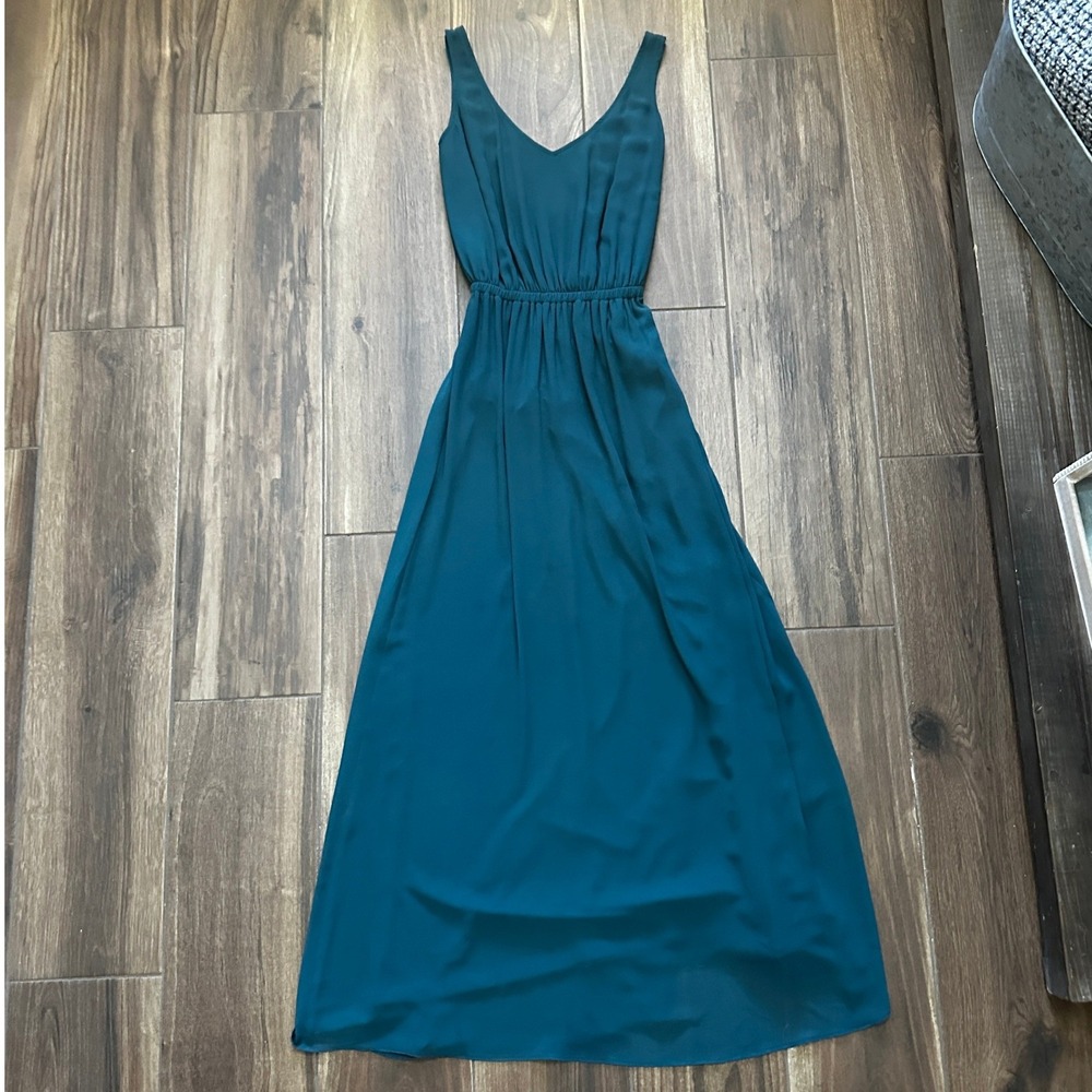Show Me Your Mumu Heather Maxi Dress Teal V-Neck Elastic Waist Medium